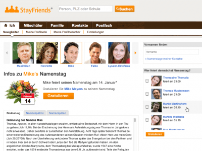 Namenstage Feature StayFriends Meilenstein Company History